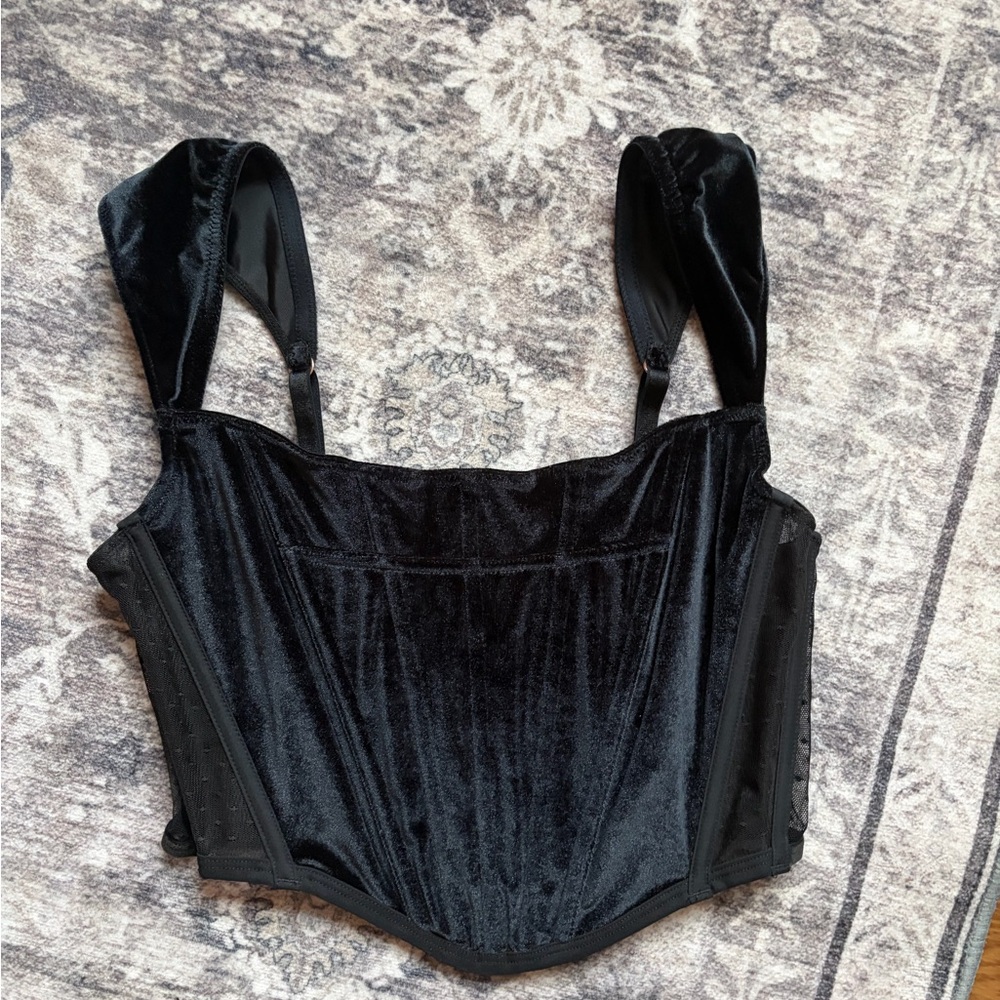 Victoria's Secret Black Velvet Crop Corset Top